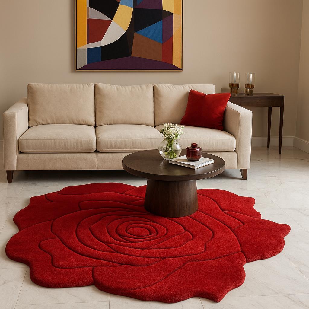 Luxury Red Rose Shaped Artistic Rug - ikrugs