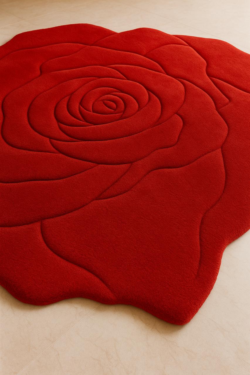 Luxury Red Rose Shaped Artistic Rug - ikrugs