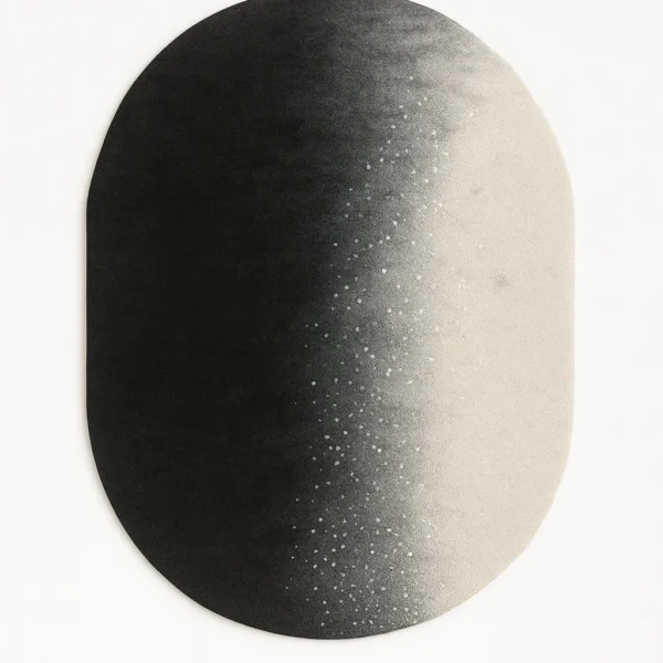 Ombré Starfield black and ivory luxury rug with gradient ombré design and celestial speckled texture.
